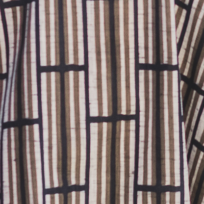 CU of pattern of cotton blue and mocha dress